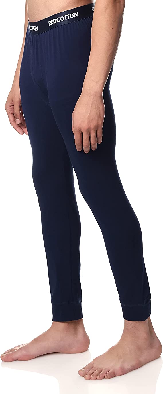 Men Thermal Pants - Navy Blue - Red Cotton