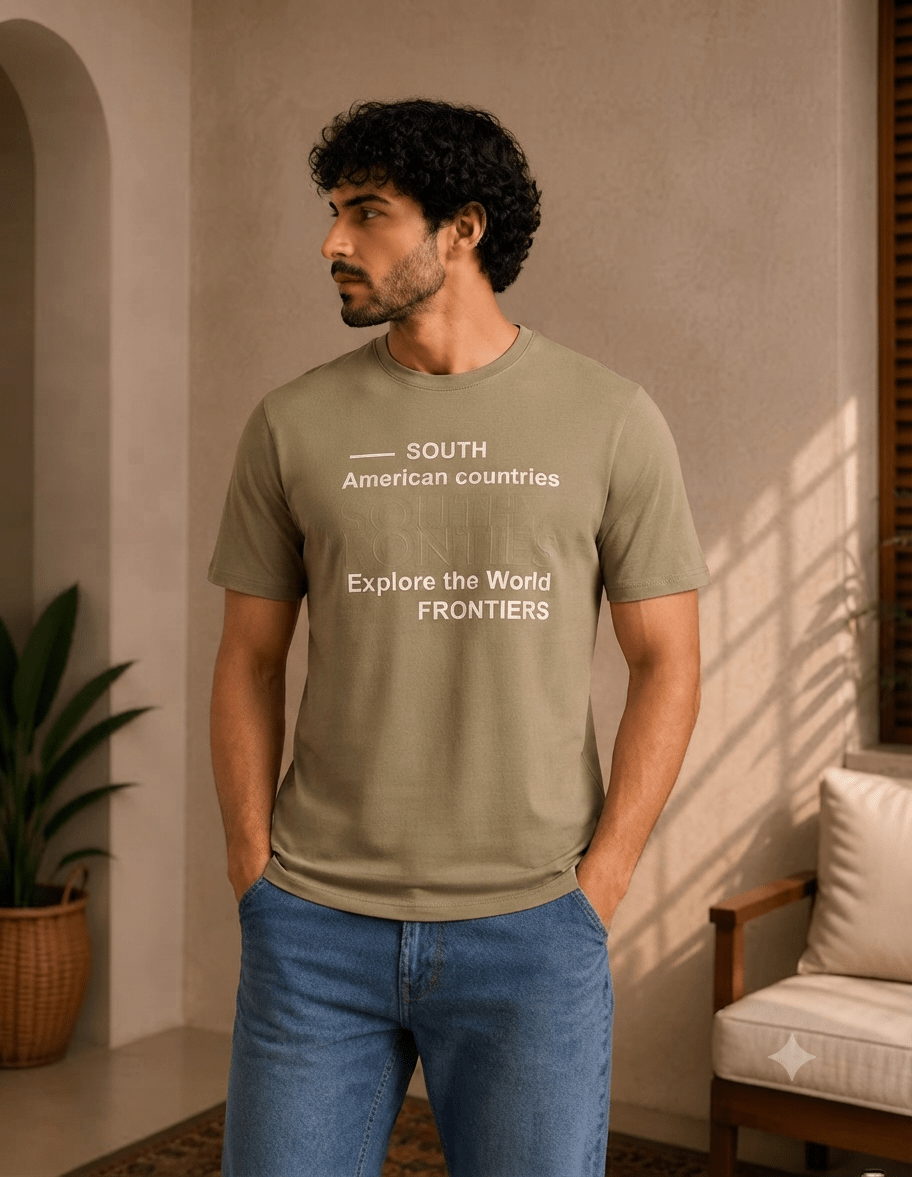 Men Travel Graphic T-Shirt - Red Cotton