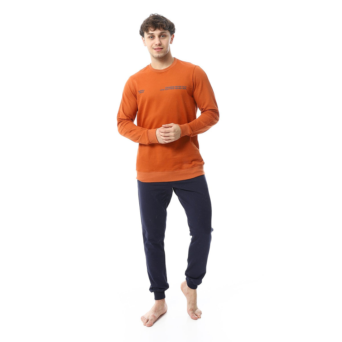 Men's Autumn Pajama Printed - Orange - Red Cotton