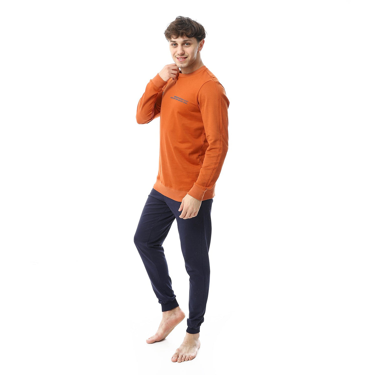 Men's Autumn Pajama Printed - Orange - Red Cotton
