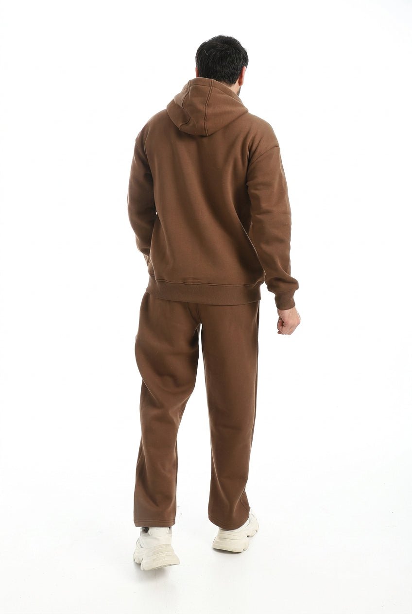 Men’s Brown Hooded Tracksuit – Full-Zip Hoodie & Joggers - Red Cotton