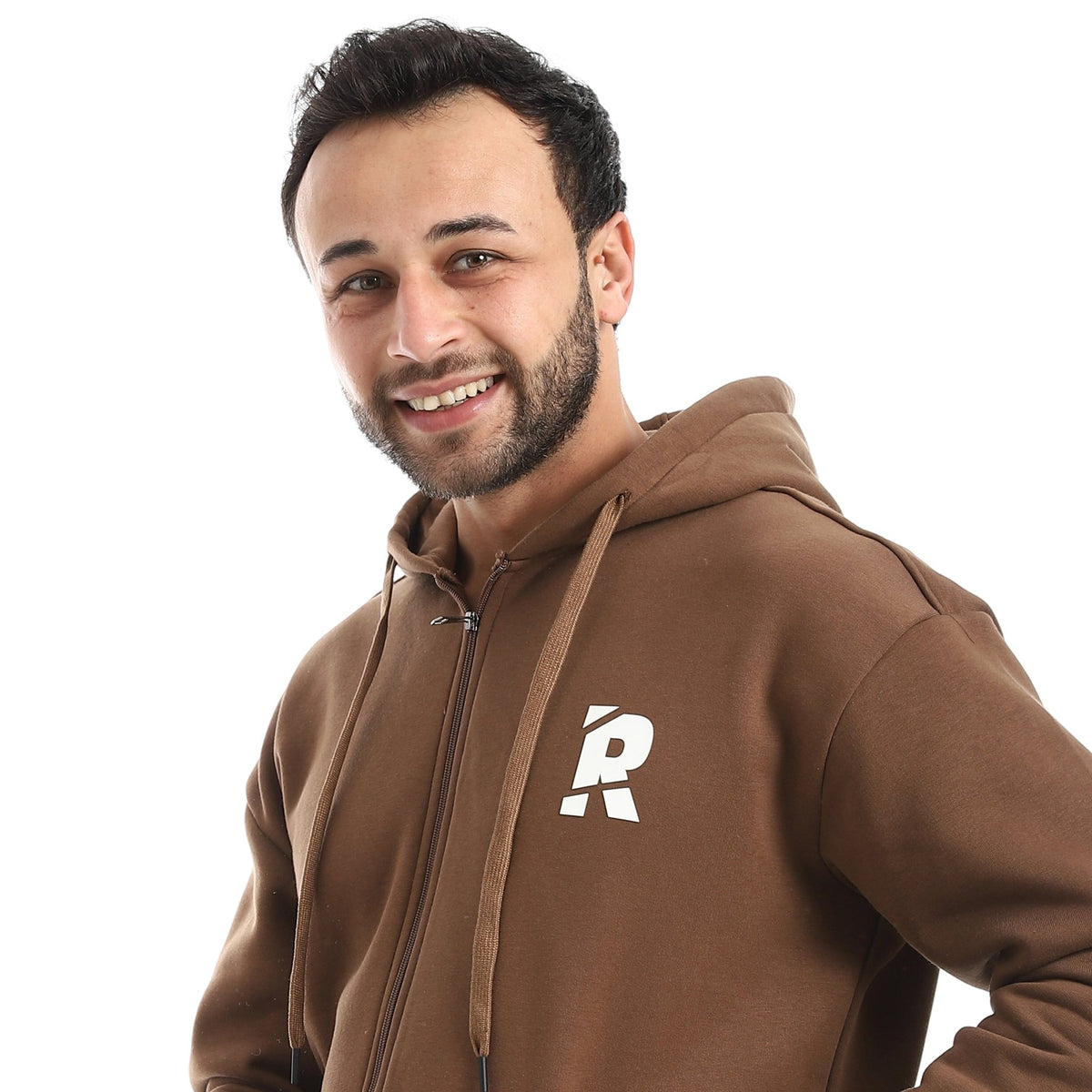 Men’s Brown Hooded Tracksuit – Full-Zip Hoodie & Joggers - Red Cotton