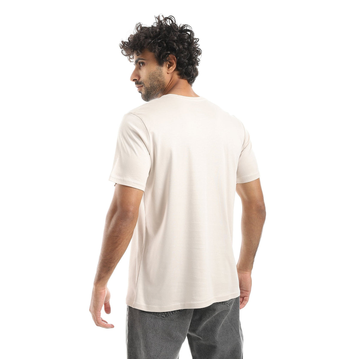 Men's Classic Crew Neck T-Shirt Cotton Mercerise – Beige - Red Cotton
