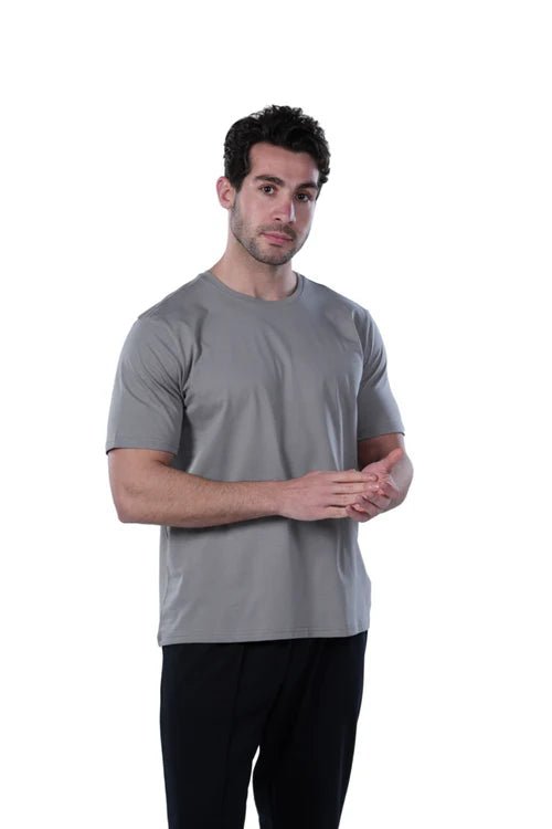 Men's Classic Crew Neck T-Shirt – Dark Grey - Red Cotton