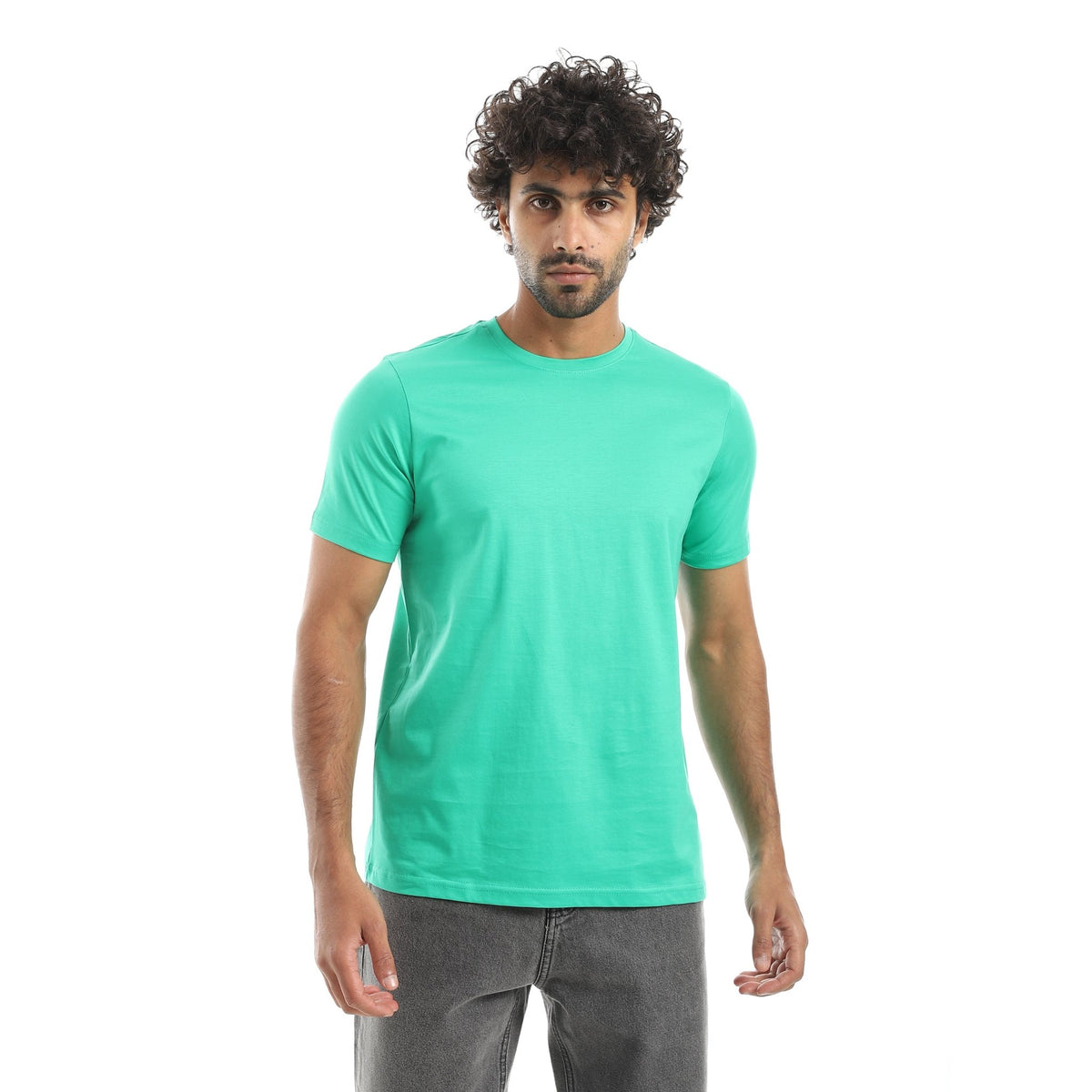Men's Classic Crew Neck T-Shirt – Green - Red Cotton