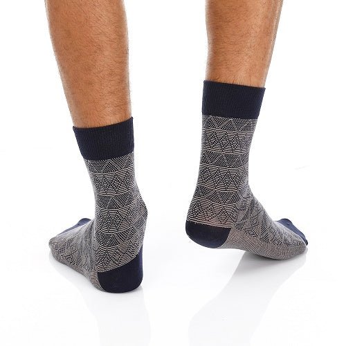 Men's Classic Jacquard Socks - Navy & Grey - Red Cotton