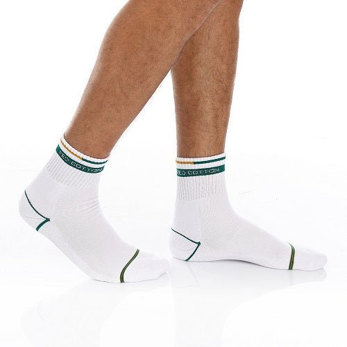 Men's Comfortable Mid Calf Socks - Green - Red Cotton