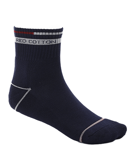 Men's Comfortable Mid Calf Socks - Navy - Red Cotton