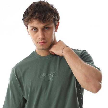 Men's Cotton T-Shirt - Casual and Comfortable - Dark Green - Red Cotton