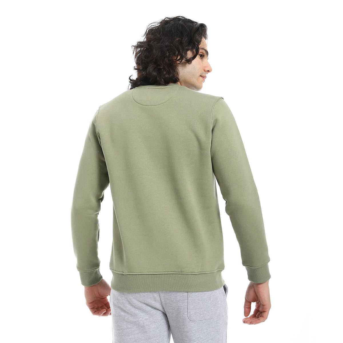 Men's Crewneck Sweatshirt - Style & Comfort Combined - Olive - Red Cotton