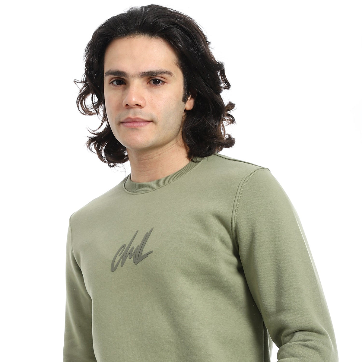 Men's Crewneck Sweatshirt - Style & Comfort Combined - Olive - Red Cotton