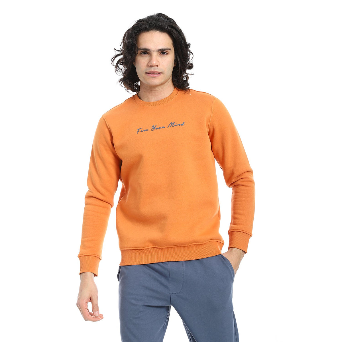 Men's Crewneck Sweatshirt - Style & Comfort Combined - Orange - Red Cotton