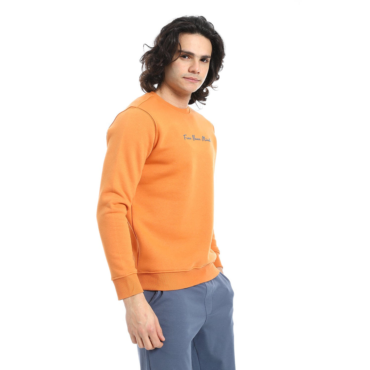 Men's Crewneck Sweatshirt - Style & Comfort Combined - Orange - Red Cotton