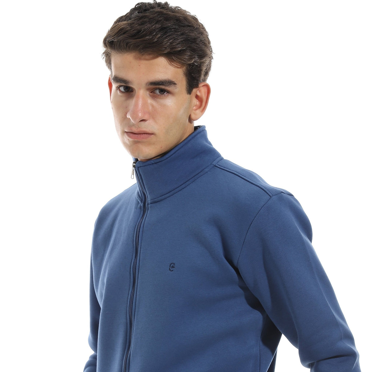 Men’s Full-Zip High-Neck Sweatshirt - Red Cotton
