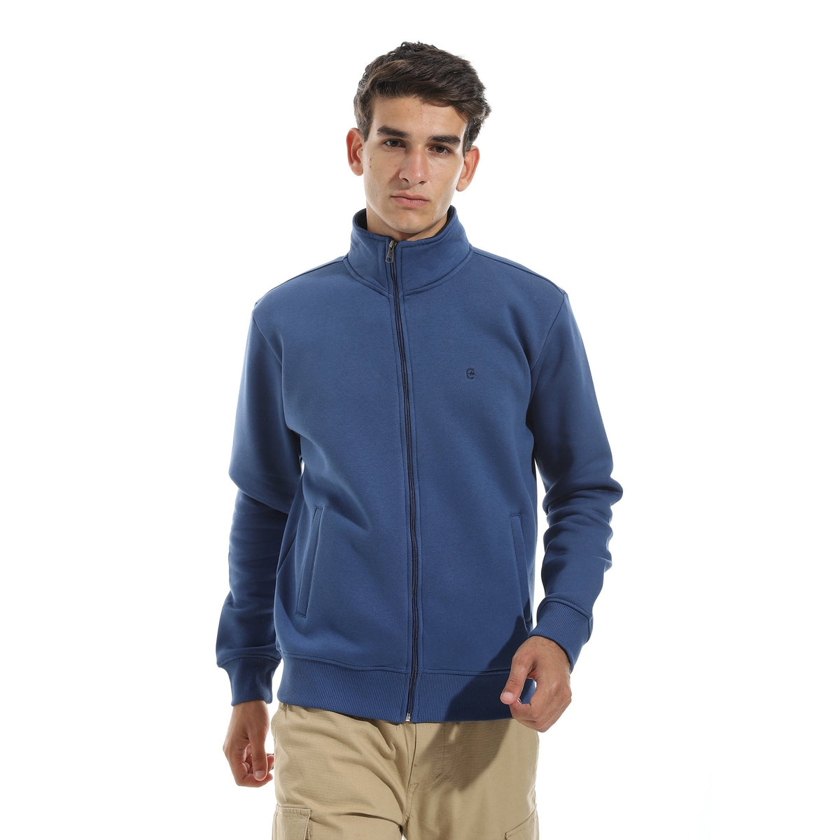 Men’s Full-Zip High-Neck Sweatshirt - Red Cotton