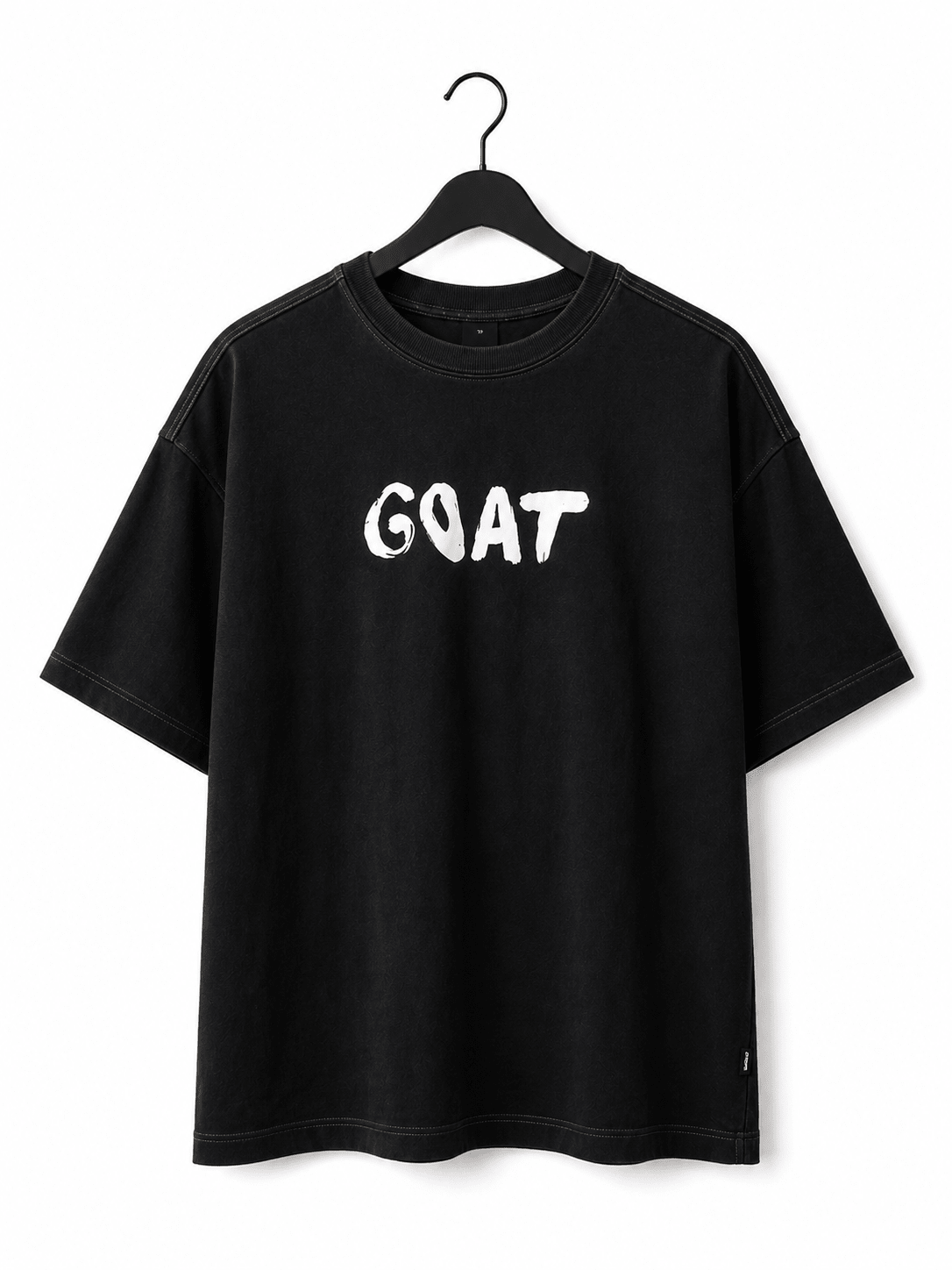 Men's Garment-Dyed Black T-Shirt with Chest Print - Red Cotton