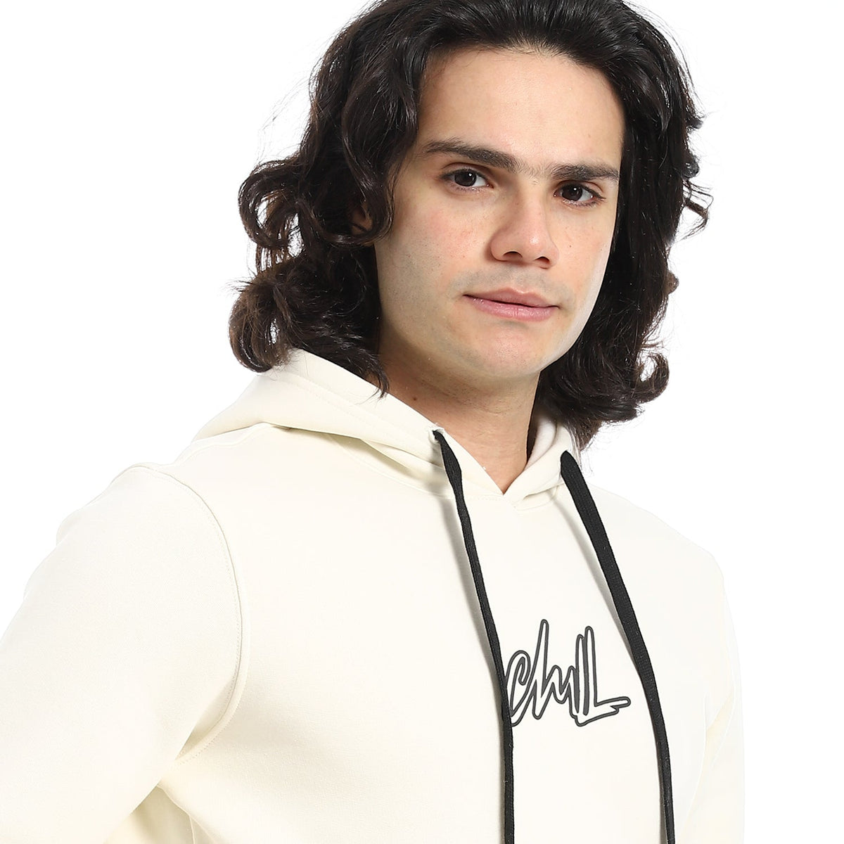 Men's Hoodie With Printed - Off White - Red Cotton