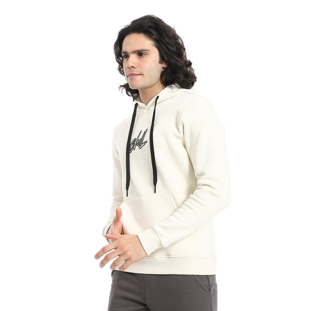 Men's Hoodie With Printed - Off White - Red Cotton