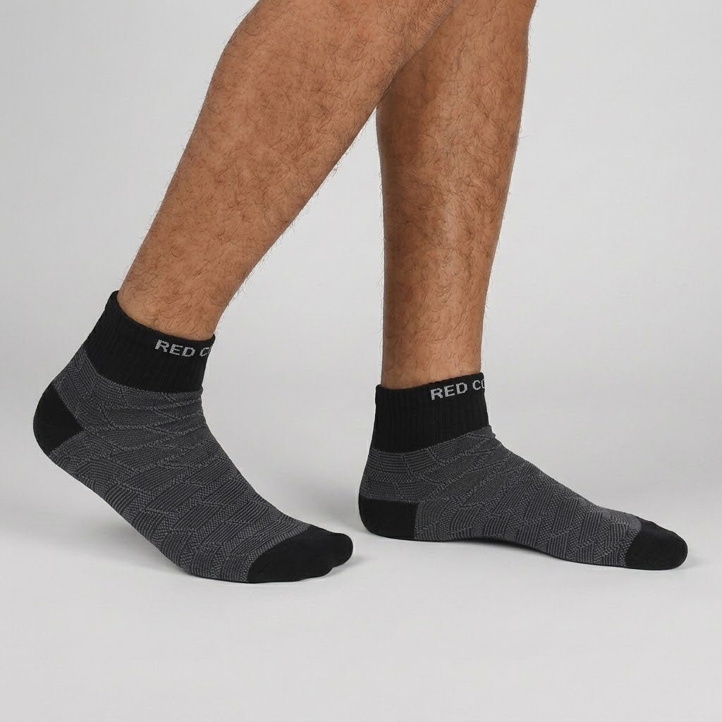 Men’s Jacquard Ankle Socks – Sporty Short Socks - Red Cotton