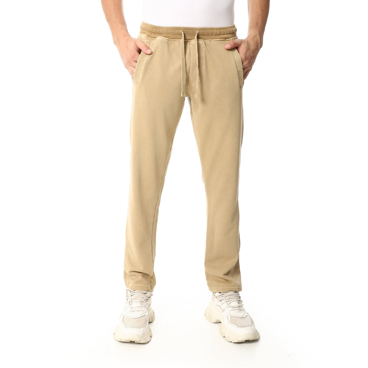 Men’s Light Beige Jogger Pants – Drawstring Waist | Casual Loungewear - Red Cotton