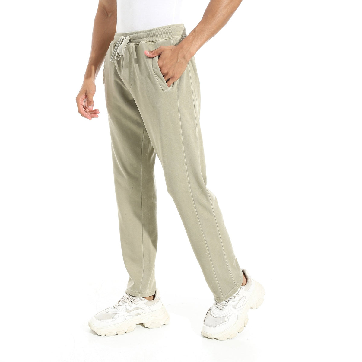 Men’s Light Olive Jogger Pants – Drawstring Waist | Casual Loungewear - Red Cotton