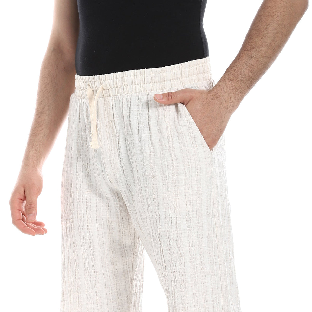 Men's Off-White Linen Shorts – Casual Summer Style - Red Cotton
