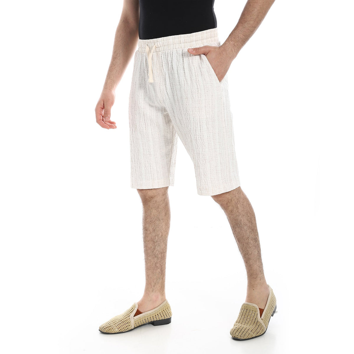 Men's Off-White Linen Shorts – Casual Summer Style - Red Cotton
