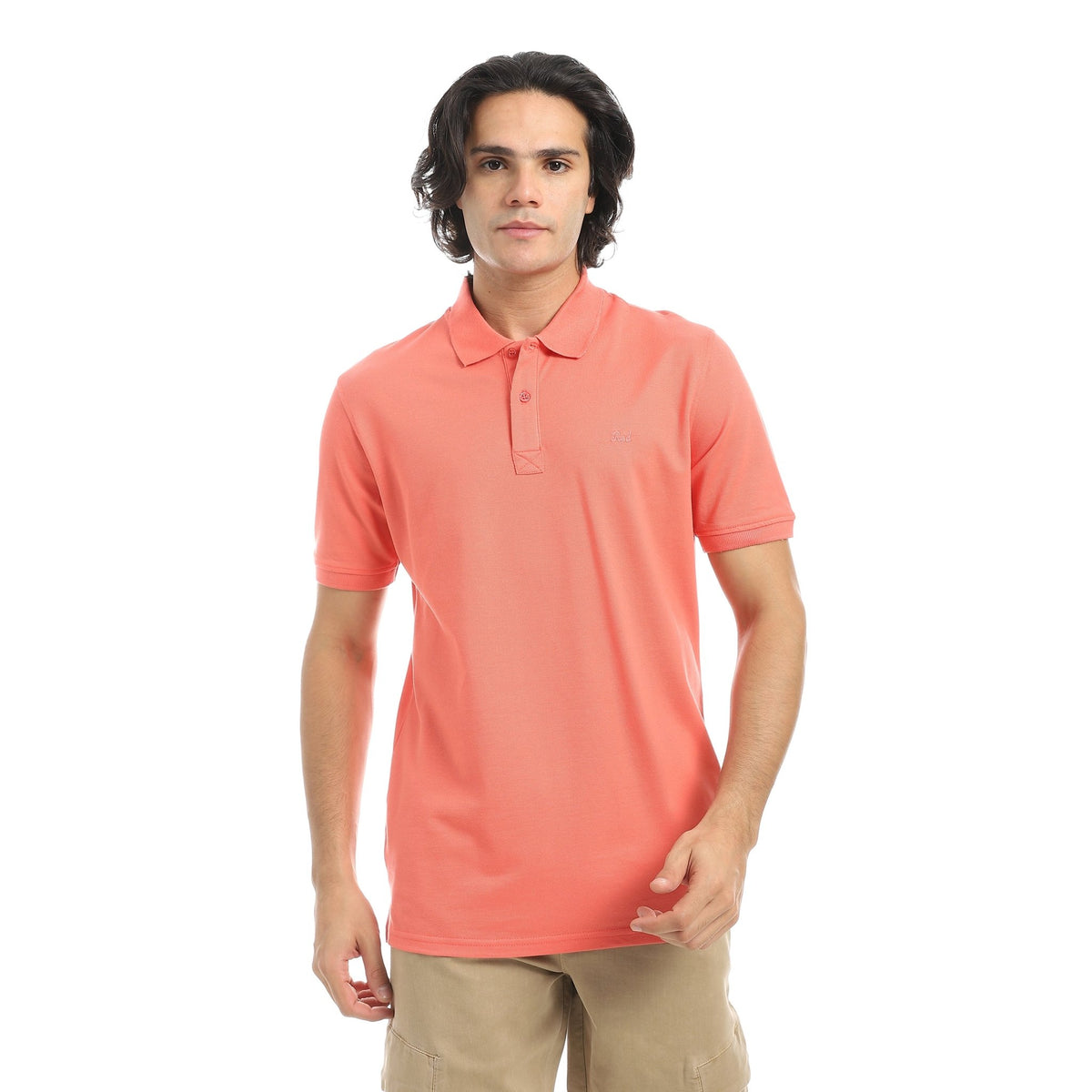 Men’s Polo T-Shirt with “Red” Embroidery - Red Cotton