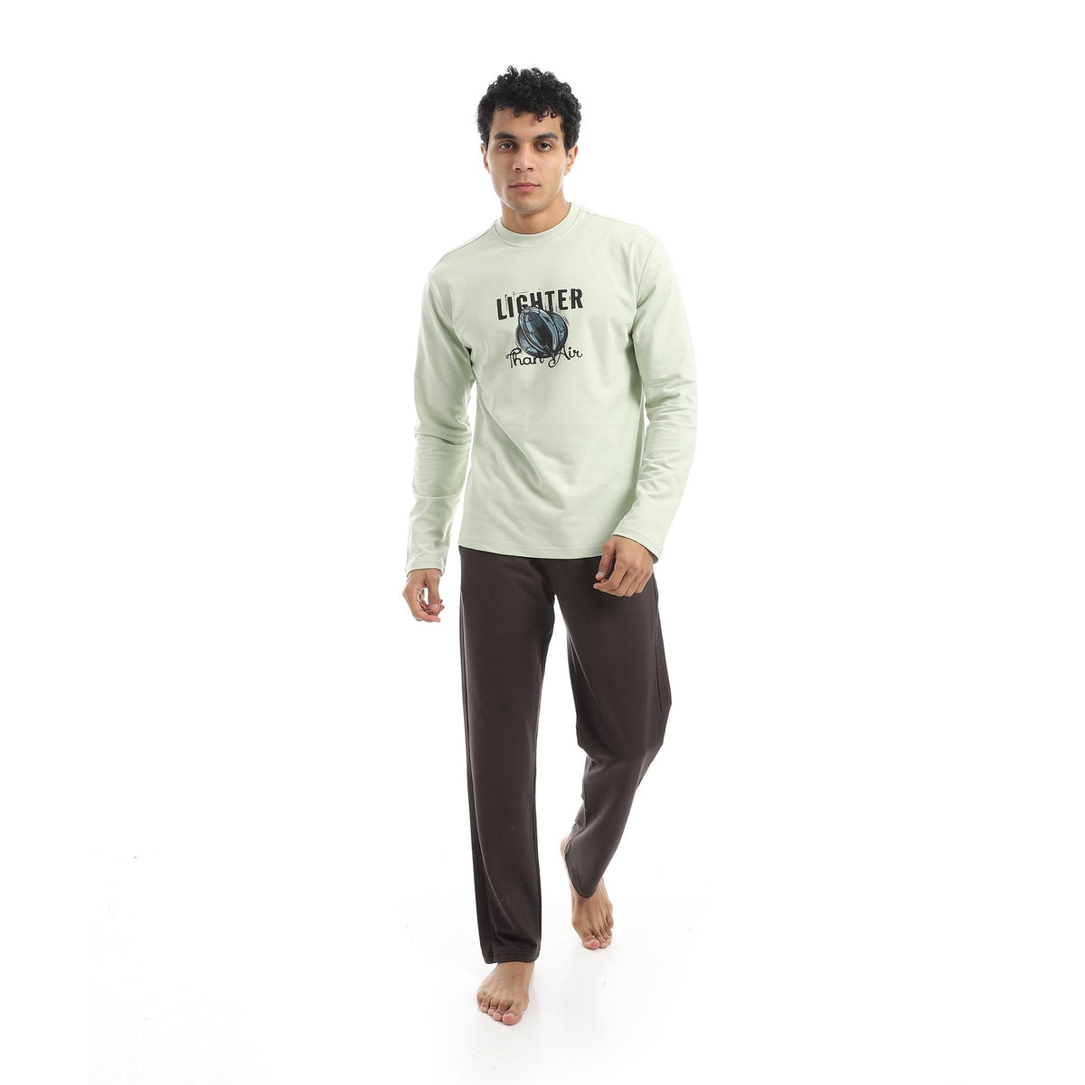 Men’s Printed Pajama Set – Long Sleeve Top & Solid Pants - Red Cotton