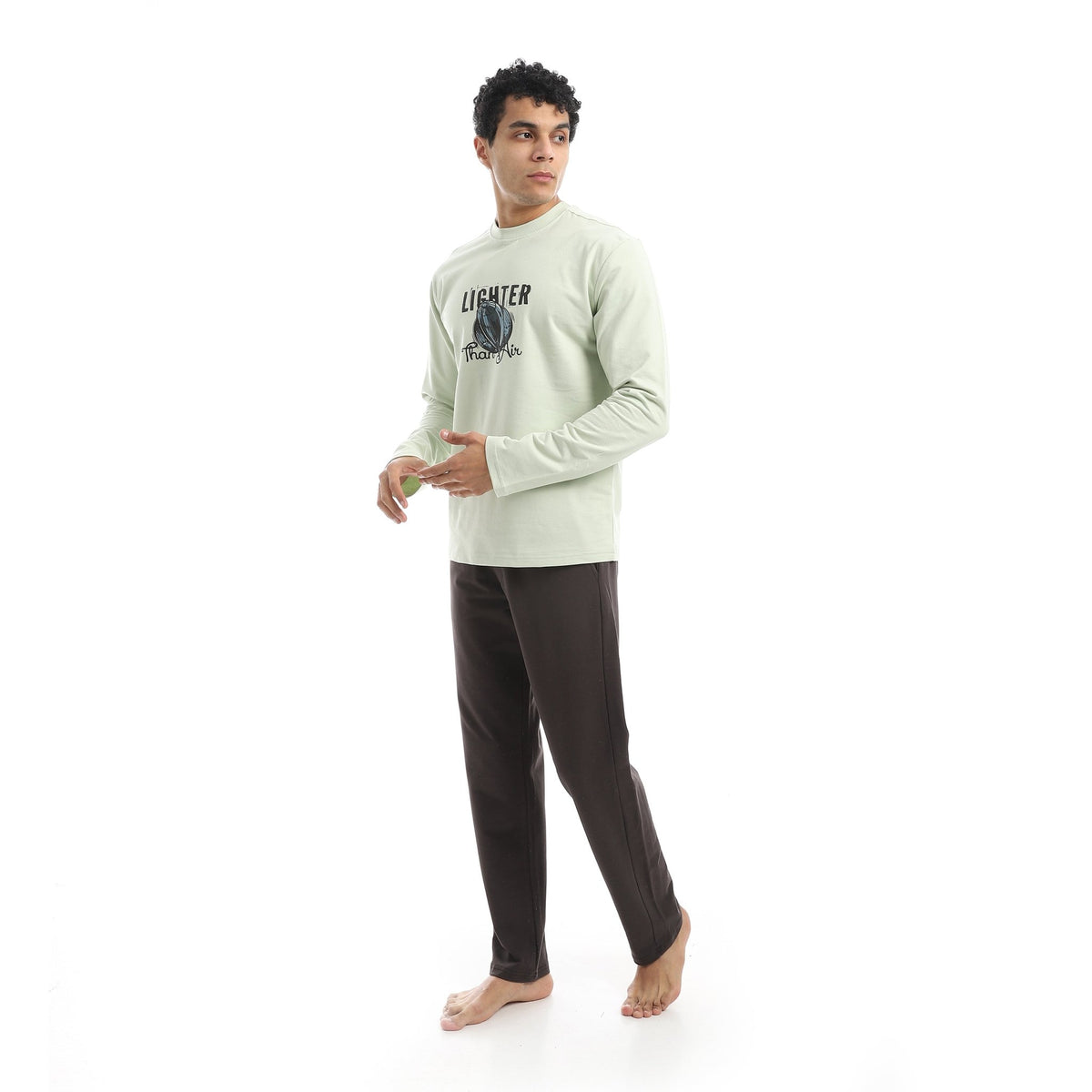 Men’s Printed Pajama Set – Long Sleeve Top & Solid Pants - Red Cotton