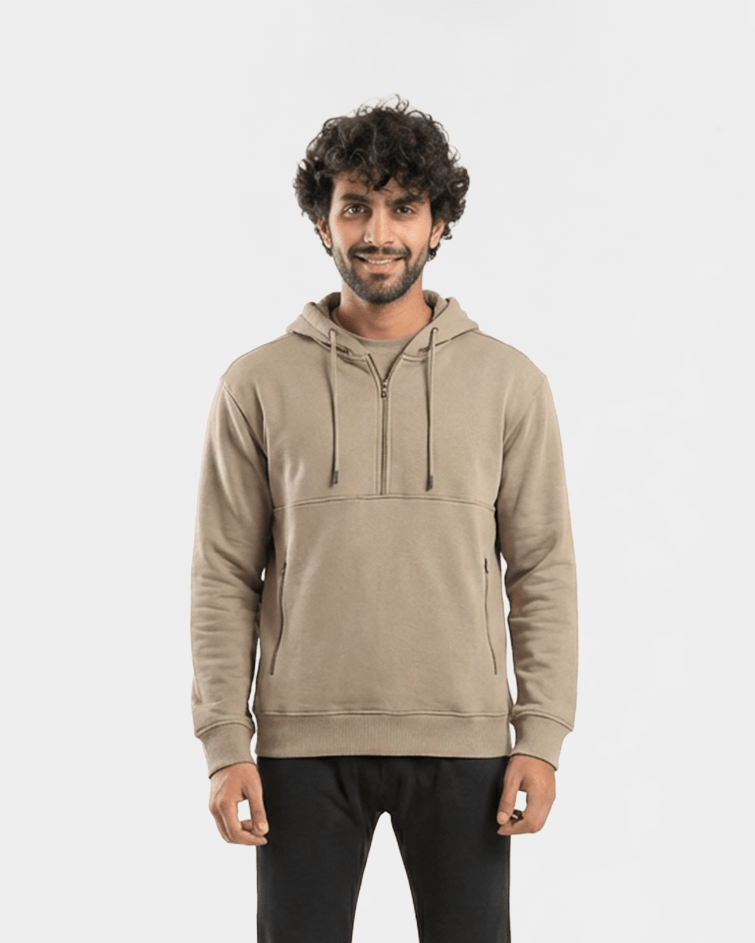 Men’s Quarter-Zip Hoodie - Red Cotton