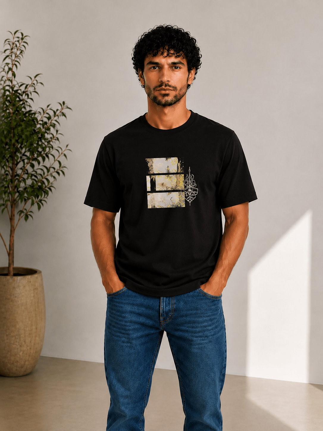 Men's Regular Fit Cotton T-Shirt - Black - Red Cotton