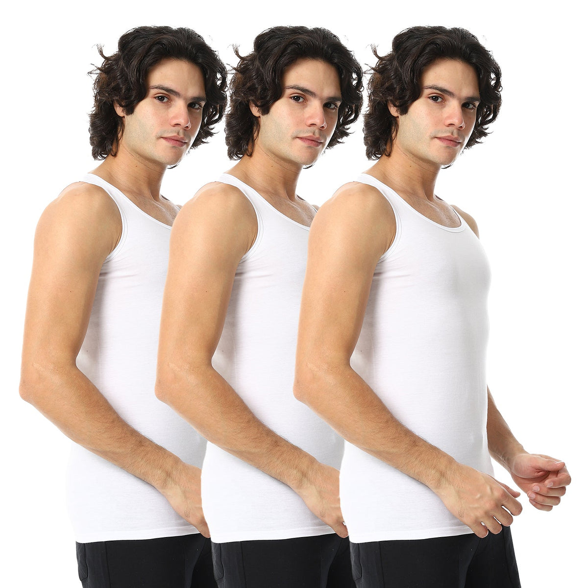 Men's Sleeveless Combed 3 Pcs - White - Red Cotton