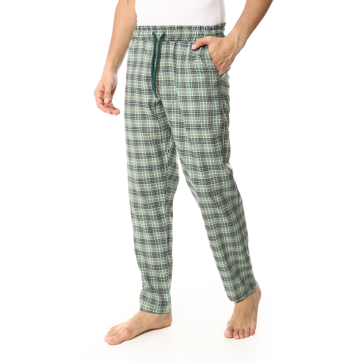 Men's Summer Check Pants - Olive - Red Cotton