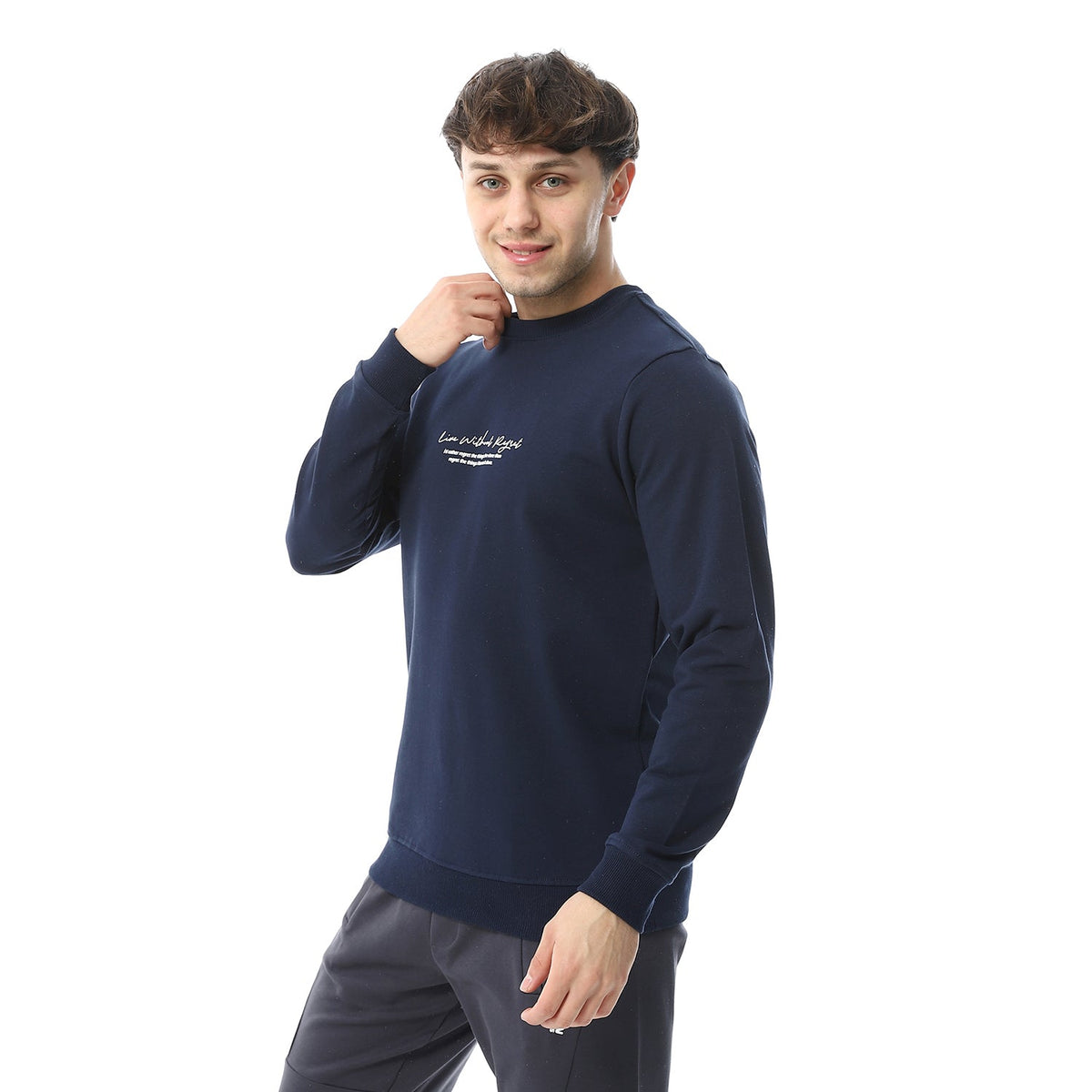 Men's Sweatshirt With Printed - Navy - Red Cotton
