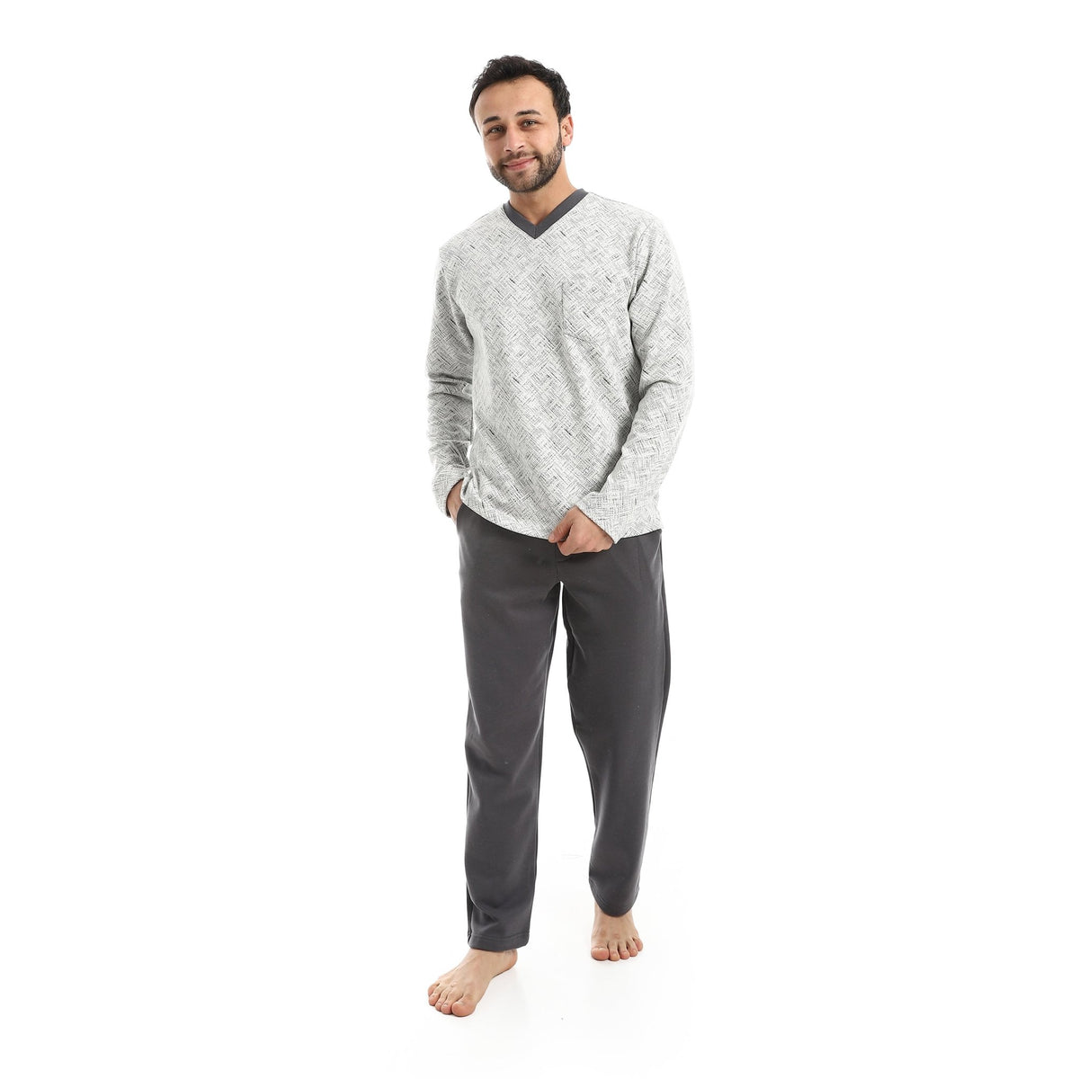 Men's Textured Knit Loungewear Set - Red Cotton