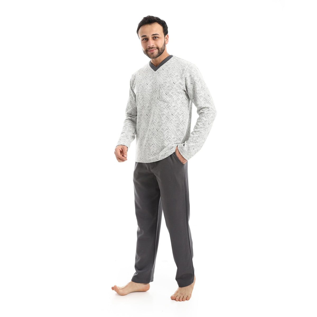 Men's Textured Knit Loungewear Set - Red Cotton