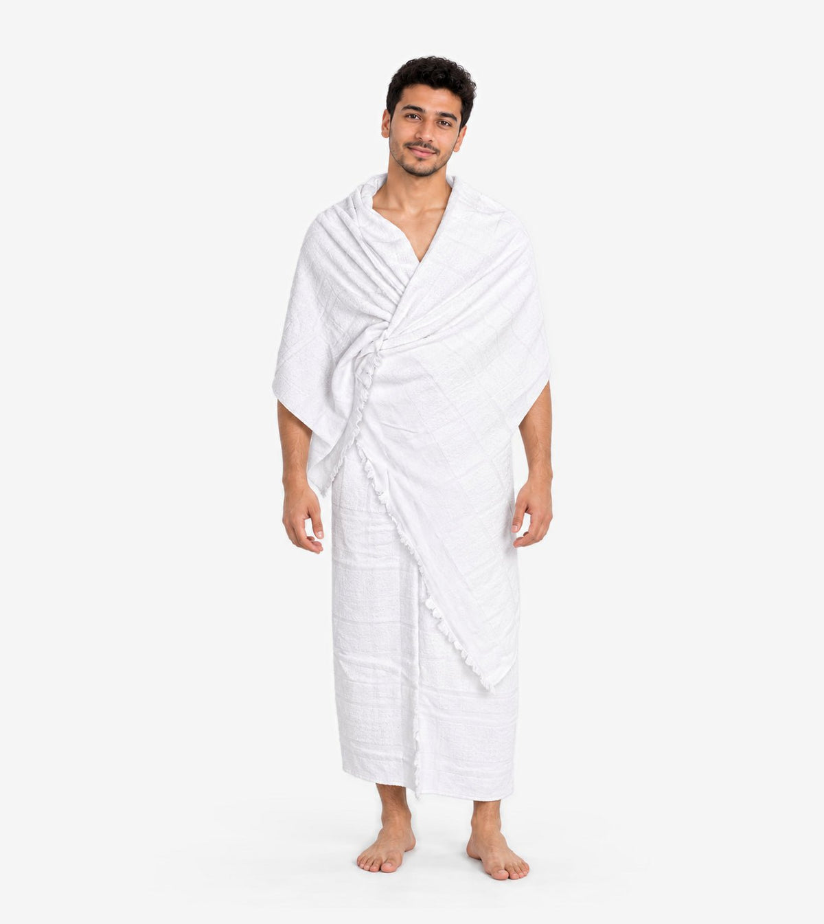 Men’s White Textured Ihram Wrap - Red Cotton