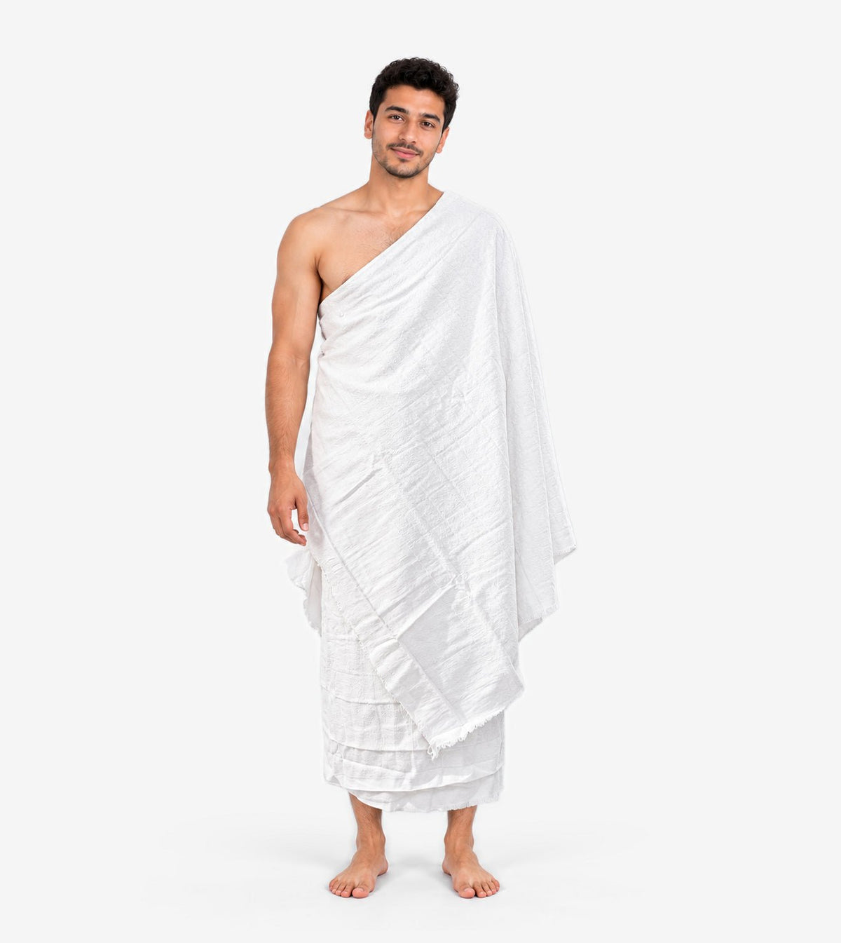 Men’s White Textured Ihram Wrap - Red Cotton