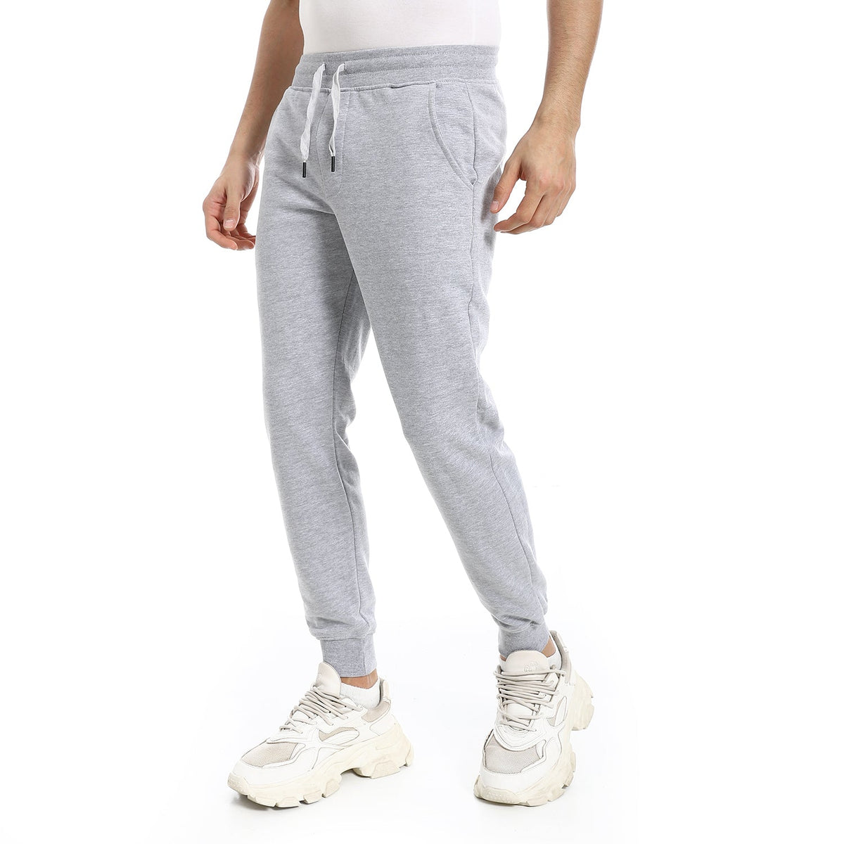 Men's Winter Sweatpants - Lite Grey - Red Cotton