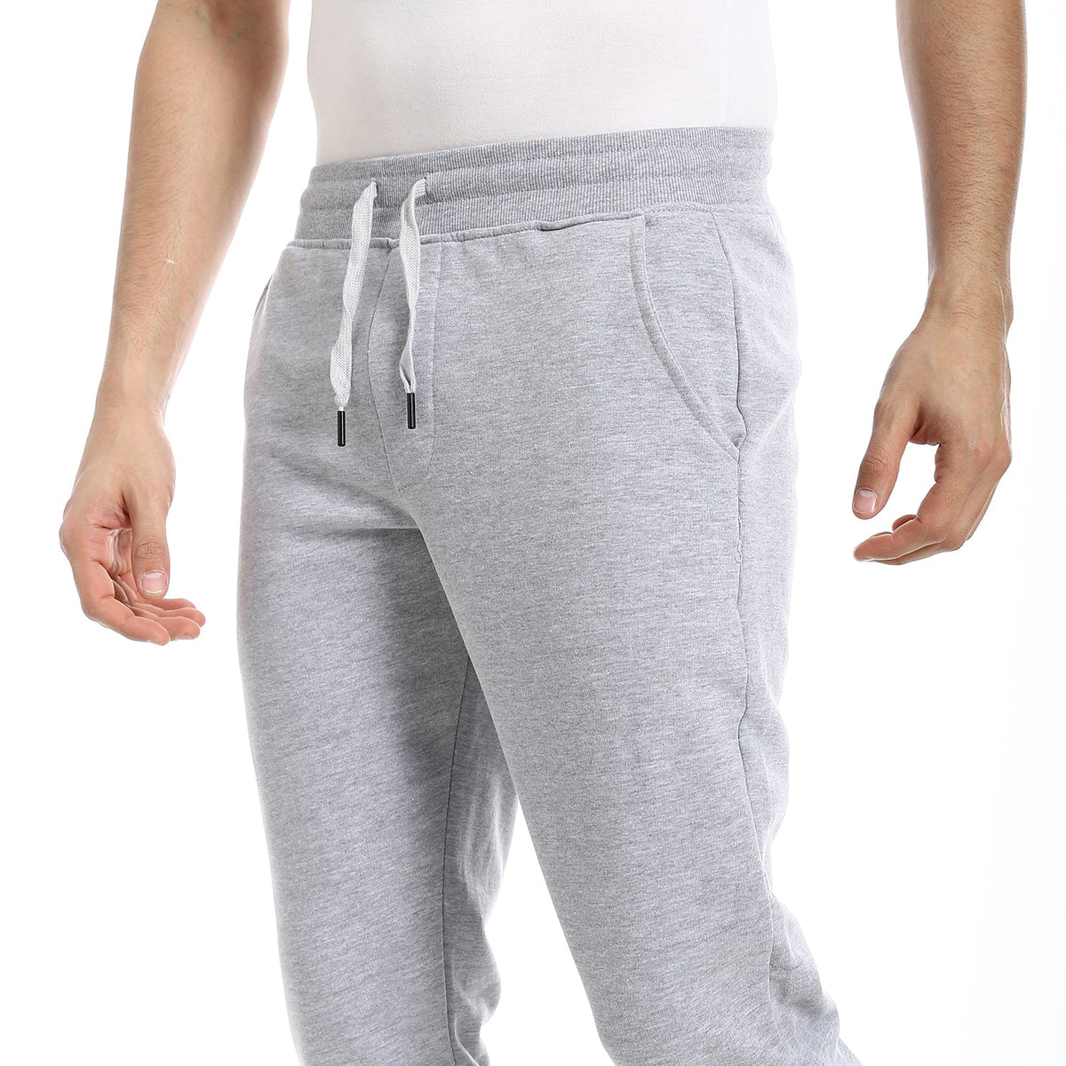 Men's Winter Sweatpants - Lite Grey - Red Cotton