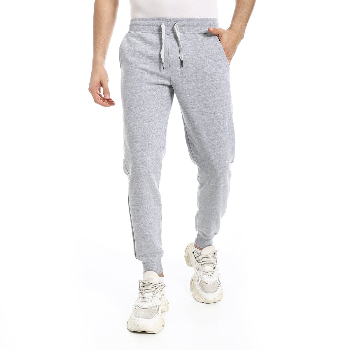 Men's Winter Sweatpants - Lite Grey - Red Cotton