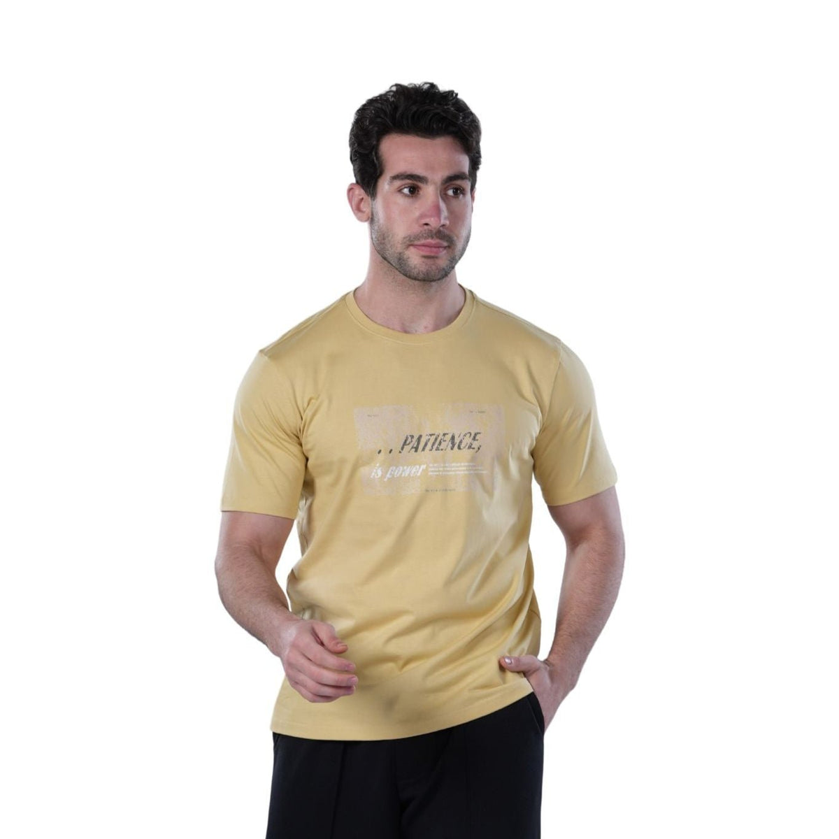 Men's Yellow Graphic T-Shirt – "Patience is Power" Print - Red Cotton