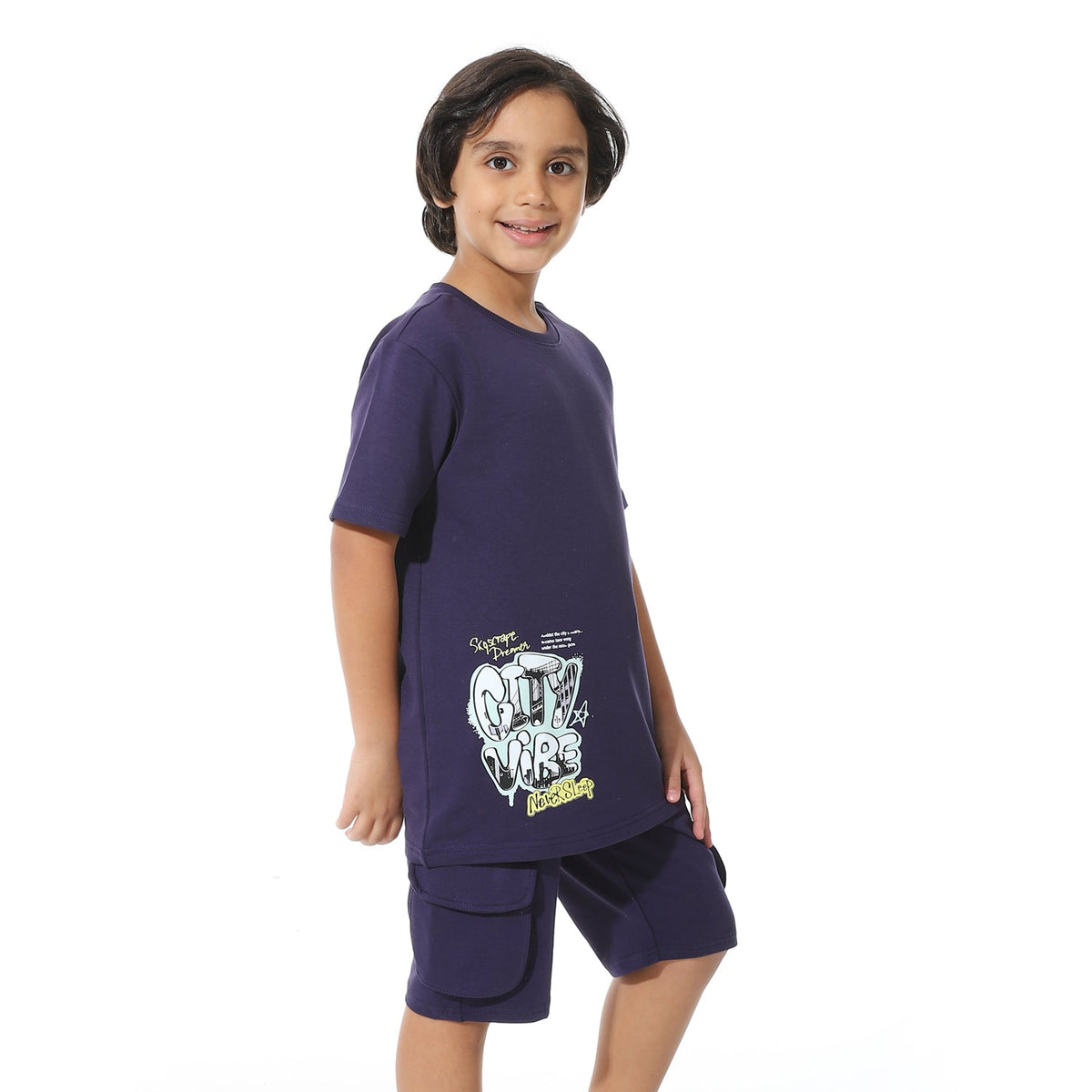 Navy Printed Cargo Shorts Set for Boys – Summer Melton Vibes - Red Cotton