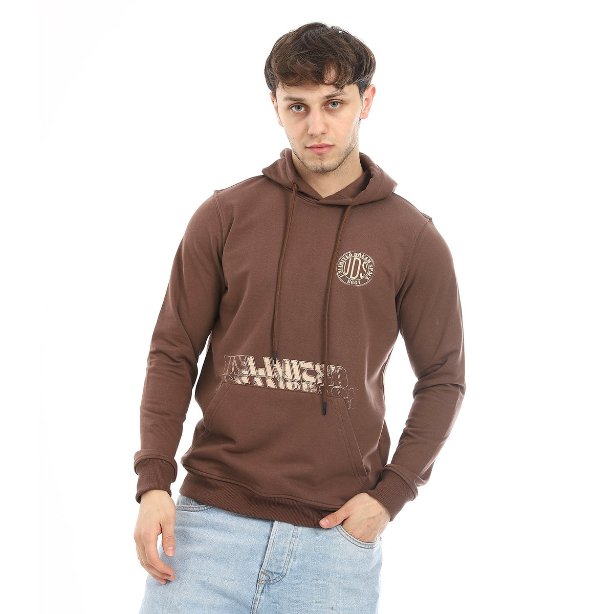 Red Cotton Hoodie With Printed - Brown - Red Cotton