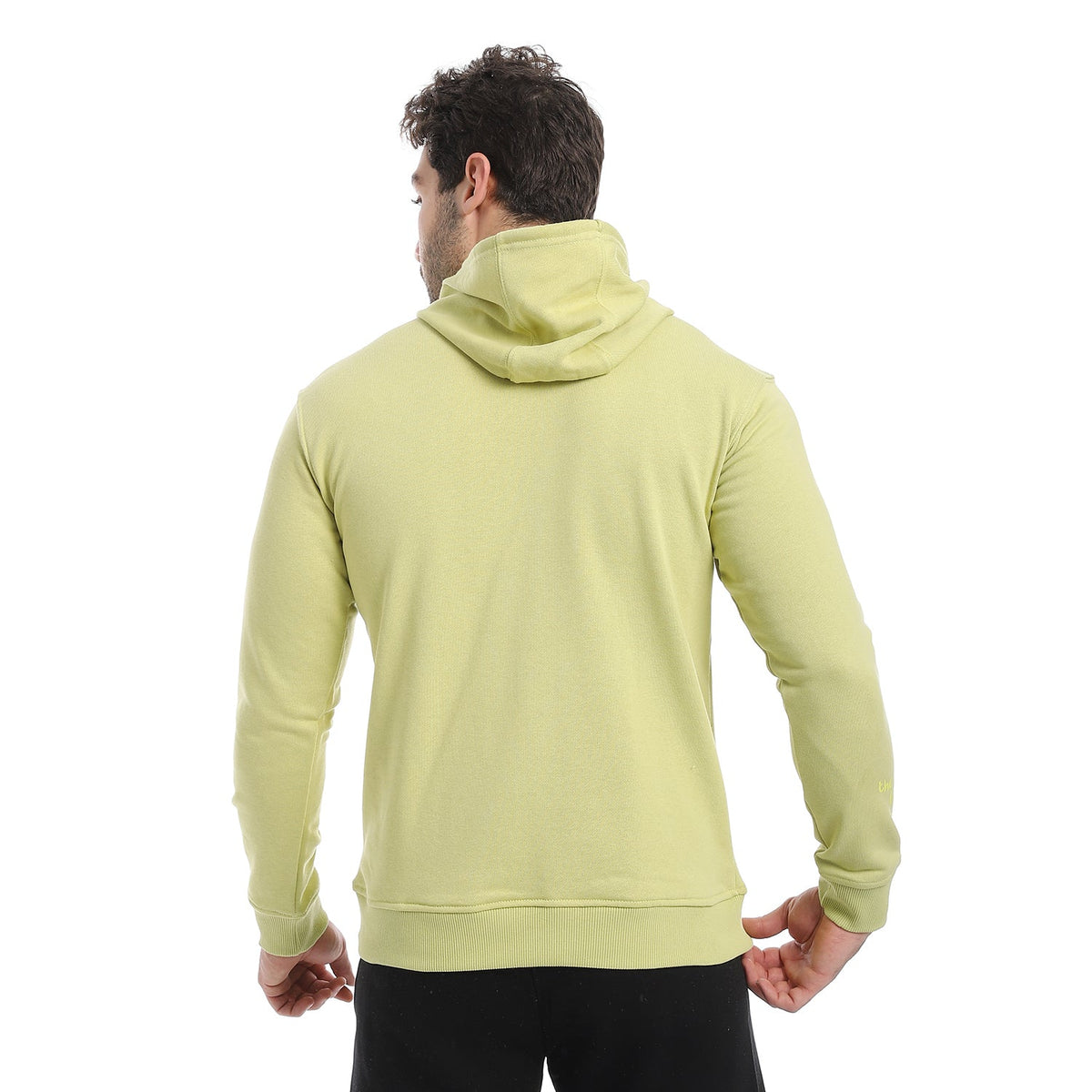 Red Cotton Hoodie With Printed -Lite Green - Red Cotton