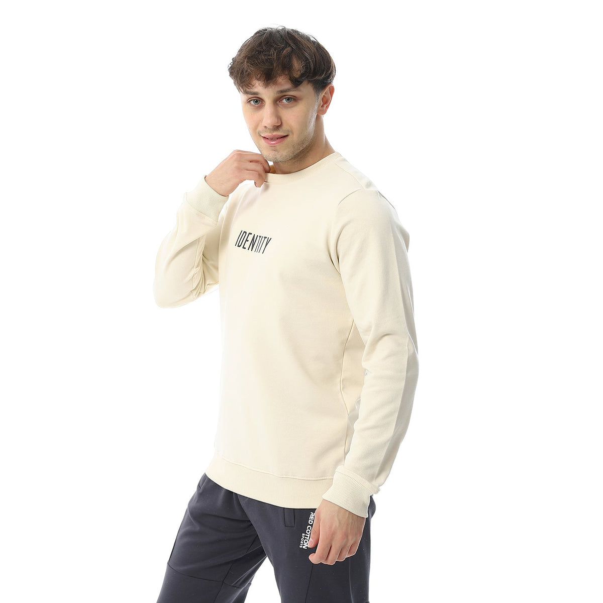 Red Cotton Sweatshirt Off White With Printed- "IDENTITY" - Slip-On - Red Cotton