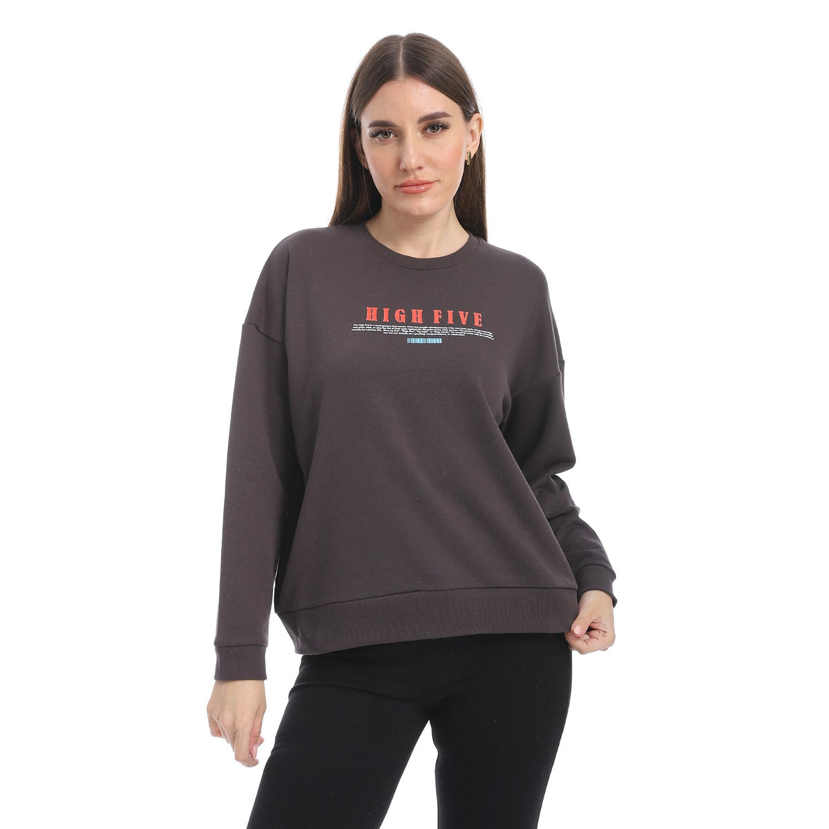 Red Cotton Sweatshirt With Printed-Grey - Red Cotton