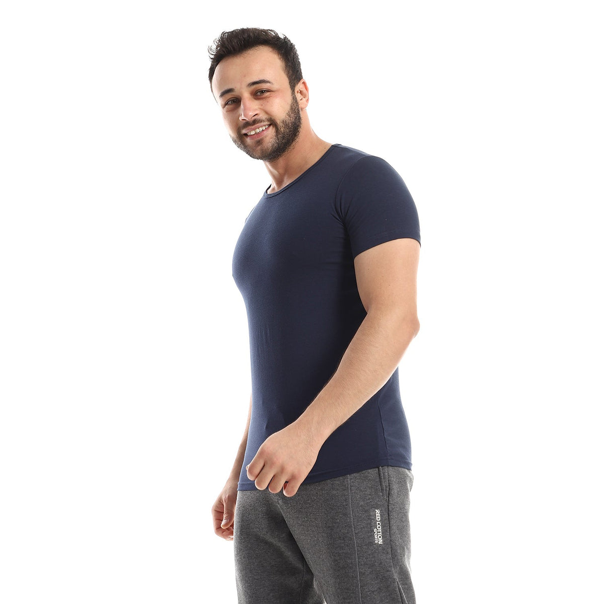 Short Sleeve Undershirt For Men Round Neck - Red Cotton