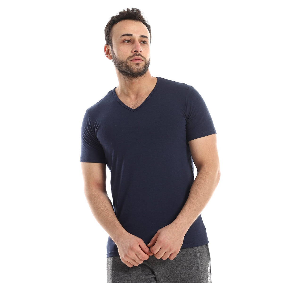 Short Sleeve Undershirt For Men V Neck - Red Cotton